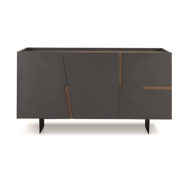 Buffet en bois 3 portes 160 cm Anthracite et Teck - GIRONA 2 pieds