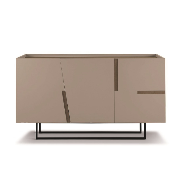 160 cm sideboard in wood and 3 dove gray and teak doors - GIRONA shaped feet