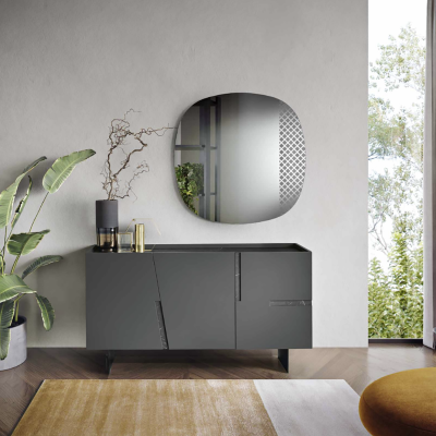 Buffet en bois 3 portes 160 cm Anthracite et Marbre Noir - GIRONA 2 pieds