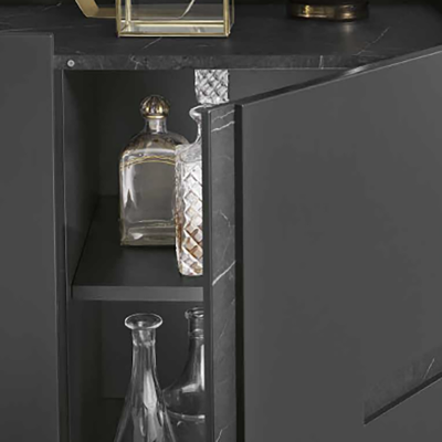 Buffet en bois 3 portes 160 cm Anthracite et Marbre Noir - GIRONA 2 pieds