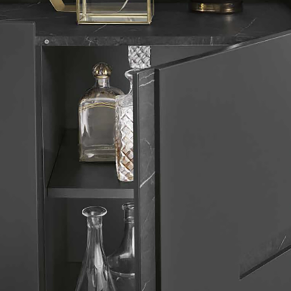 Buffet en bois 3 portes 160 cm Anthracite et Marbre Noir - GIRONA 2 pieds