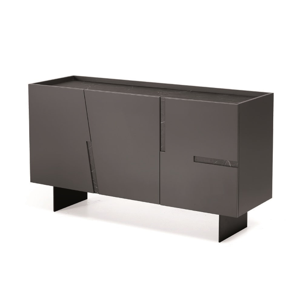Buffet en bois 3 portes 160 cm Anthracite et Marbre Noir - GIRONA 2 pieds