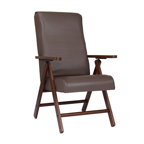 Fauteuil inclinable en bois de hêtre en éco-cuir marron - Molisana