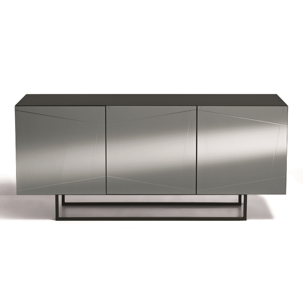 Buffet 3 portes en bois 180 cm Miroir fumé Anthracite - Pieds forme ISIDE