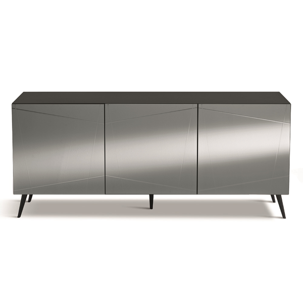 180 cm großes Sideboard aus taubengrauem Holz mit 3 bronzefarbenen Spiegeltüren – ISIDE 5 Fuß