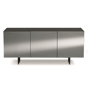 Buffet en bois 180 cm 3 portes Miroir fumé Anthracite - ISIDE 2 pieds