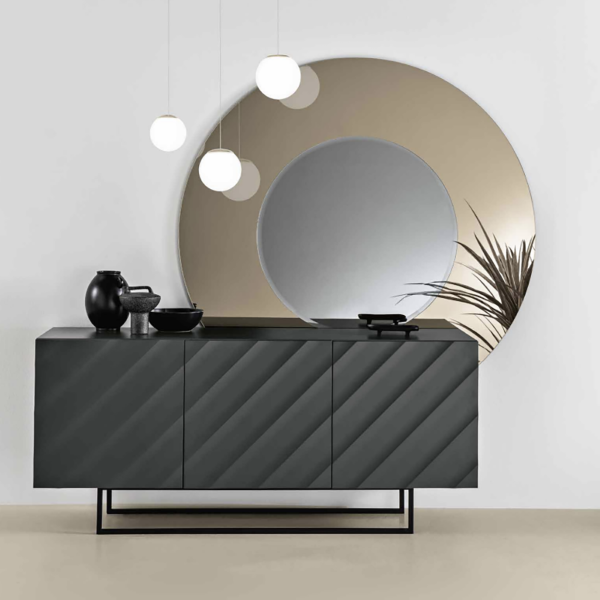 Sideboard with 3 wooden doors 180 cm Anthracite with shaped feet - KALLA