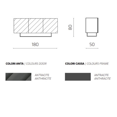 Sideboard with 3 wooden doors 180 cm Anthracite with shaped feet - KALLA