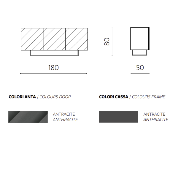 Sideboard with 3 wooden doors 180 cm Anthracite with shaped feet - KALLA