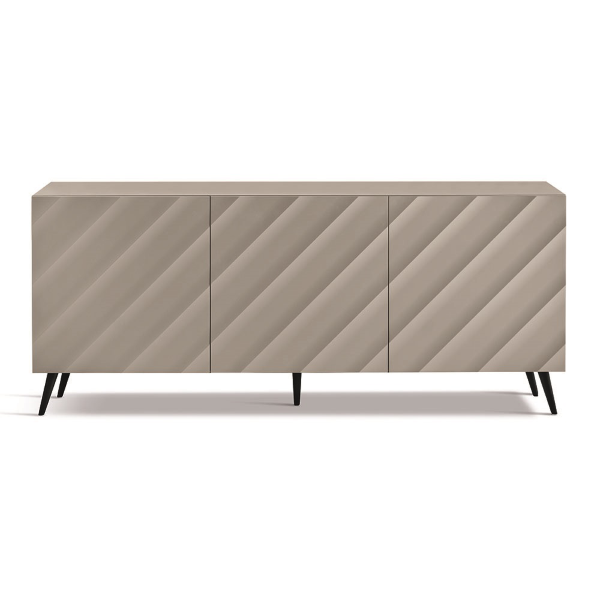 180 cm sideboard in dove gray wood with 3 doors and 5 feet - KALLA