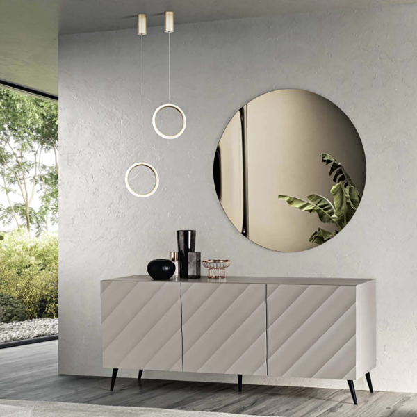 180 cm sideboard in dove gray wood with 3 doors and 5 feet - KALLA
