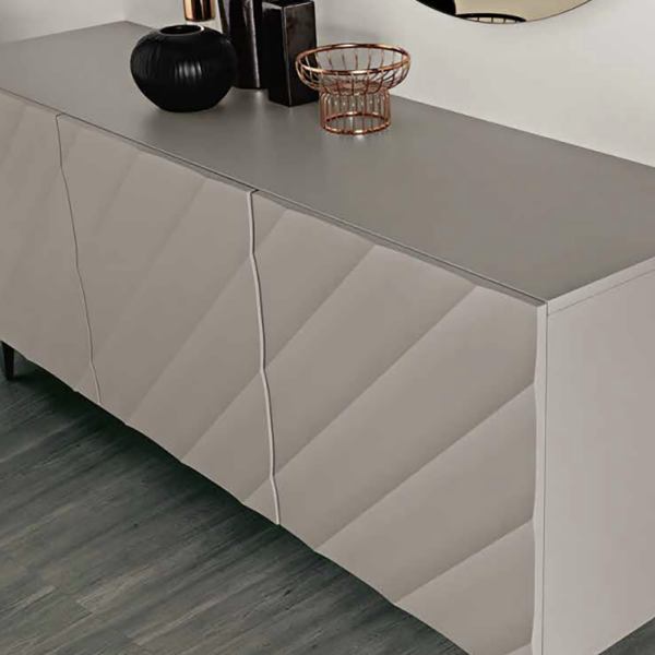 180 cm sideboard in dove gray wood with 3 doors and 5 feet - KALLA