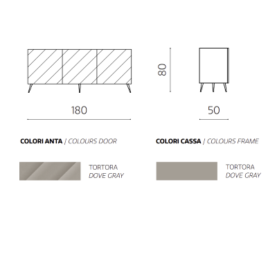 180 cm sideboard in dove gray wood with 3 doors and 5 feet - KALLA