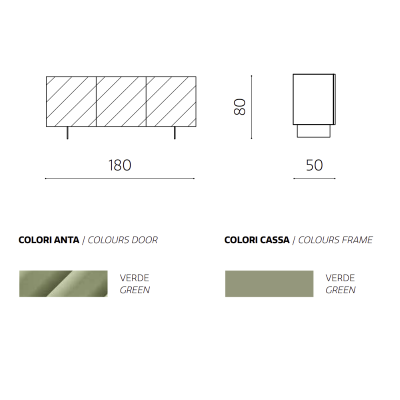 Buffet en bois 180 cm 3 portes Vert 2 pieds - KALLA
