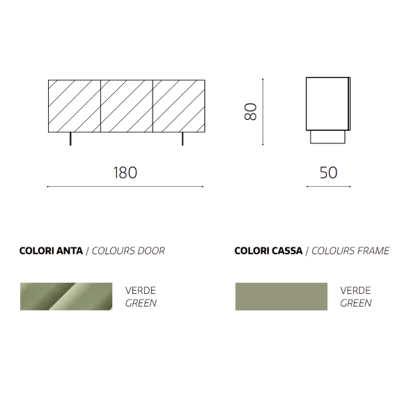 Buffet en bois 180 cm 3 portes Vert 2 pieds - KALLA