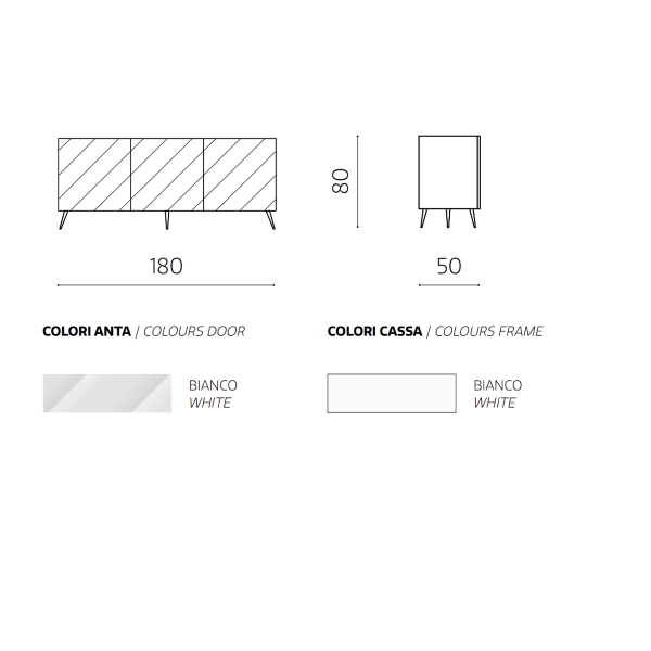 Buffet 180 cm en bois blanc avec 3 portes et 5 pieds - KALLA