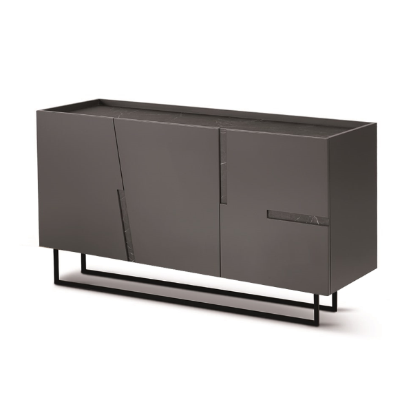 160 cm sideboard in wood and 3 doors Anthracite and Black marble - GIRONA shaped feet