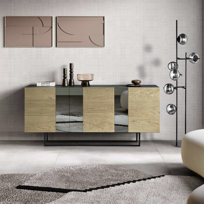 3-door wooden sideboard 180 cm Oak with mirror shaped feet - ROMEO