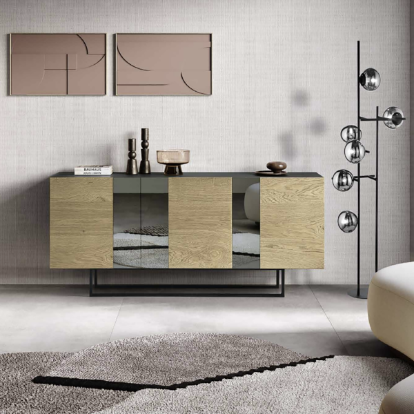3-door wooden sideboard 180 cm Oak with mirror shaped feet - ROMEO
