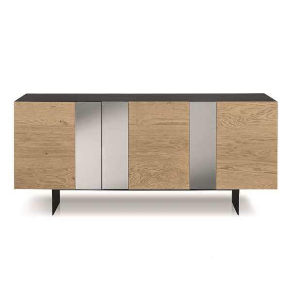 Holz-Sideboard 180 cm 3 Eichentüren mit Spiegel 2 Füße - ROMEO