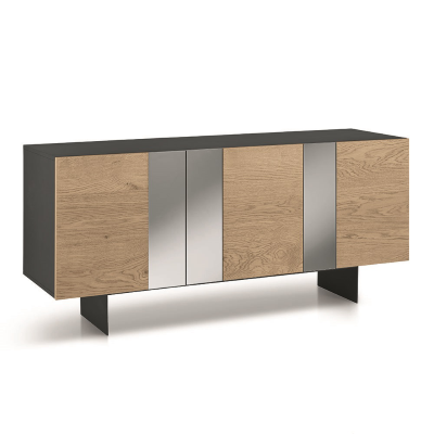 Holz-Sideboard 180 cm 3 Eichentüren mit Spiegel 2 Füße - ROMEO