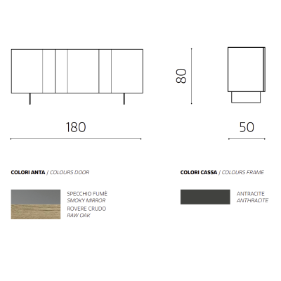 Holz-Sideboard 180 cm 3 Eichentüren mit Spiegel 2 Füße - ROMEO