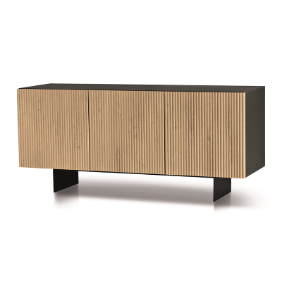 Holz-Sideboard 180 cm 3 Türen in Anthrazit und Eiche mit 2 Füßen - RONDA