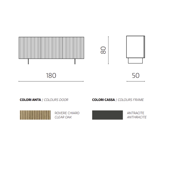 Holz-Sideboard 180 cm 3 Türen in Anthrazit und Eiche mit 2 Füßen - RONDA