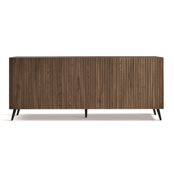 180 cm großes Sideboard aus Anthrazit- und Teakholz, 3 Türen mit 5 Füßen – RONDA