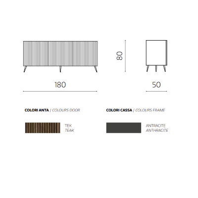 180 cm großes Sideboard aus Anthrazit- und Teakholz, 3 Türen mit 5 Füßen – RONDA