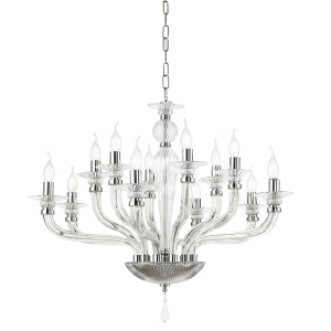 VILLA suspension lamp with 12 lights in hand-worked chrome glass