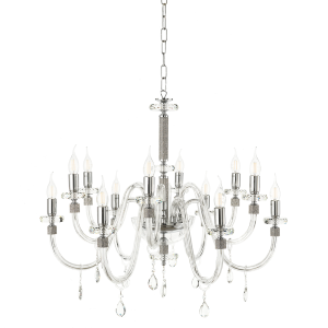 Lampada a sospensione DIDO D83 cm in vetro trasparente lavorato a mano 12 LUCI CROMO