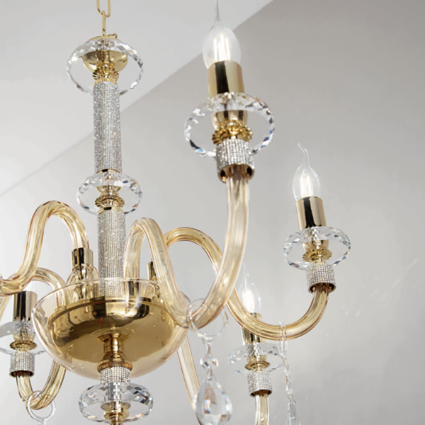 DIDO pendant lamp in handmade transparent glass 6 AMBER LIGHTS D65 cm