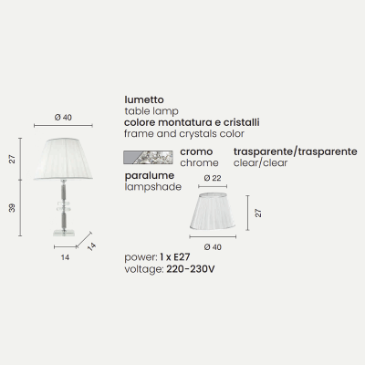 DIDO table lamp in transparent glass CHROMO 40x66 cm