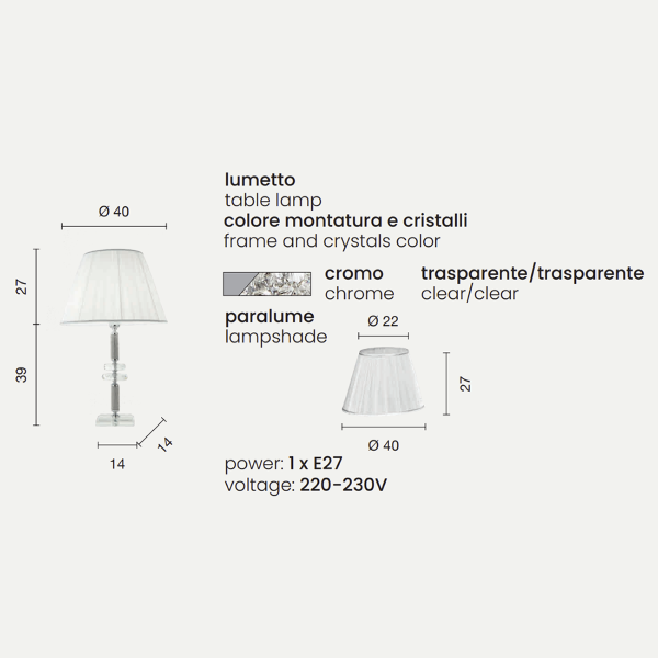 DIDO table lamp in transparent glass CHROMO 40x66 cm