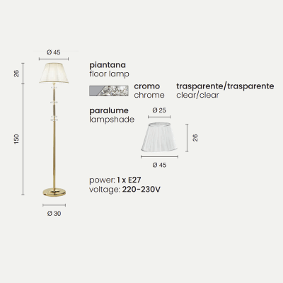 Lampadaire DIDO en verre transparent fait main CHROME H176 cm