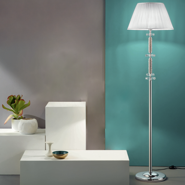 Lampadaire DIDO en verre transparent fait main CHROME H176 cm