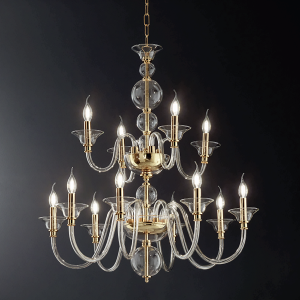 12 lights TEBE suspension lamp in GOLD handmade glass D87 cm