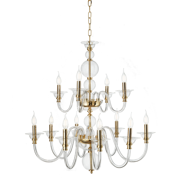 12 lights TEBE suspension lamp in GOLD handmade glass D87 cm