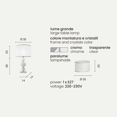Lámpara de mesa TEBE en vidrio hecho a mano CROMO 35x64 cm