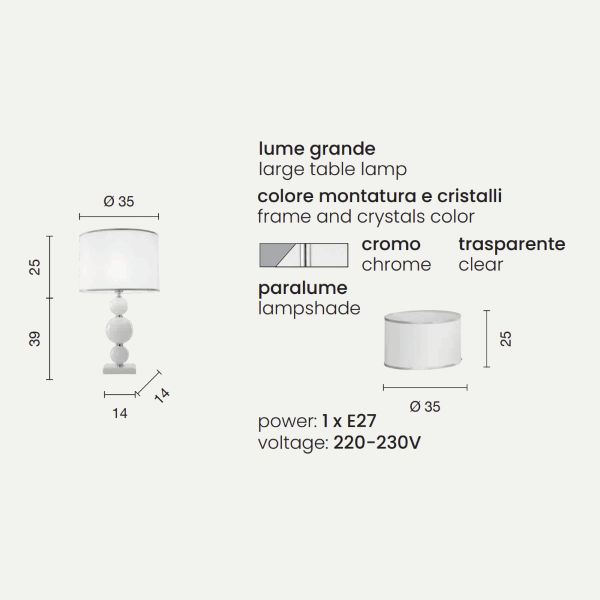Lámpara de mesa TEBE en vidrio hecho a mano CROMO 35x64 cm