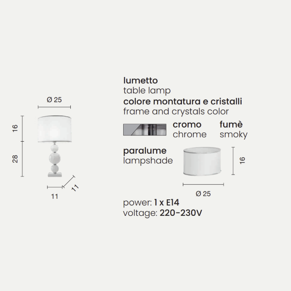 PETITE lampe de table TEBE en verre fumé fait main 25x44 cm