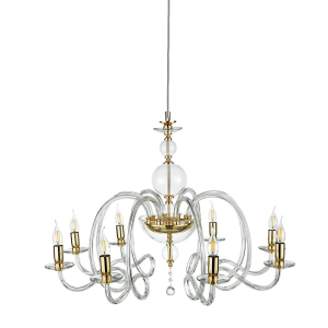 VIVALDI suspension lamp with 8 lights in Transparent / Gold handmade glass