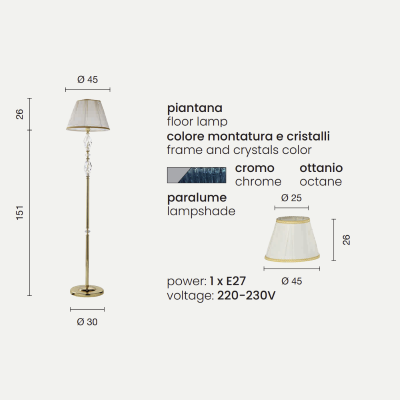 Floor lamp 1306 in hand-blown glass Ottanio H177 cm
