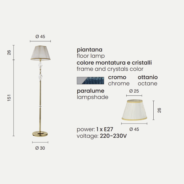 Floor lamp 1306 in hand-blown glass Ottanio H177 cm