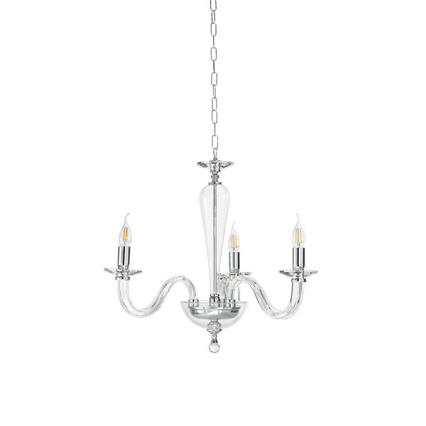 Lampe à suspension 3 lumières RAVEL en verre fait main CHROME 60 cm