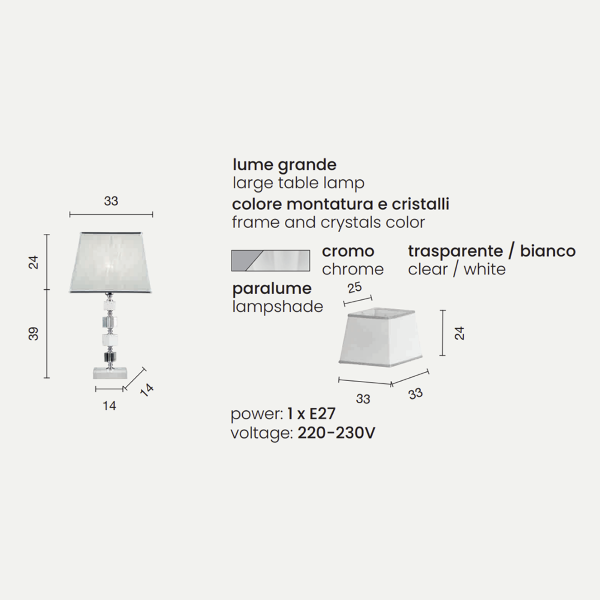 Lampe de table LIVIA en cristal BLANC 33x63 cm 