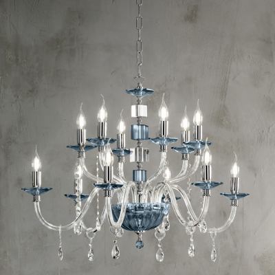 Lustre suspendu LIVIA D85 cm en verre et cristal Ottanio 12 lumières