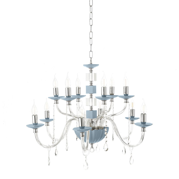 Lustre suspendu LIVIA D85 cm en verre et cristal Ottanio 12 lumières
