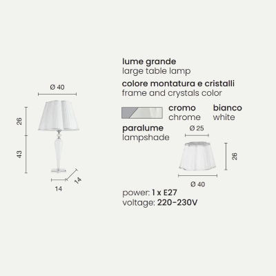 DEBUSSY Tischlampenleuchten aus weißem Glas 40x69 cm